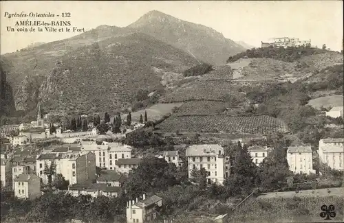 Ak Amelie les Bains Pyrénées Orientales, Un coin de la Ville, Le Fort