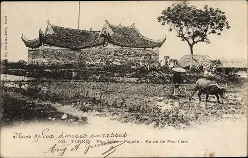 Ak Phu Lang Thuong Tonkin Vietnam, Pagode, Route de Phu Liem