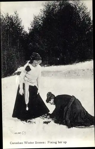 Ak Kanada, Frauen mit Schneeschuhen, Winter