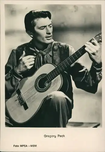 Ak Schauspieler Gregory Peck, Portrait, Gitarre