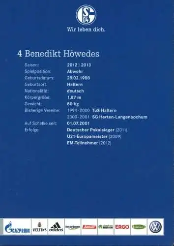 Ak Fußballspieler Benedikt Höwedes, FC Schalke 04, Portrait, Autogramm