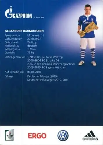 Ak Fußballspieler Alexander Baumjohann, FC Schalke 04, Portrait, Autogramm