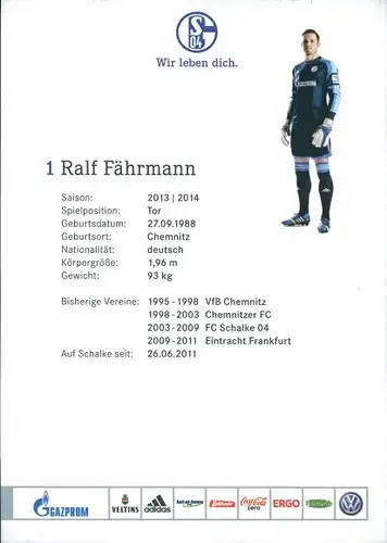 Ak Fußballspieler Ralf Fährmann, FC Schalke 04, Portrait, Autogramm