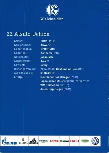 Ak Fußballspieler Atsuto Uchida, FC Schalke 04, Portrait, Autogramm