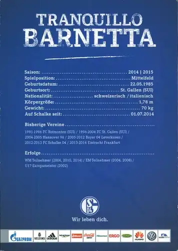 Ak Fußballspieler Tranquillo Barnetta, FC Schalke 04, Portrait, Autogramm