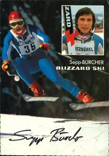 Ak Skifahrer Sepp Bürcher, Portrait, Autogramm