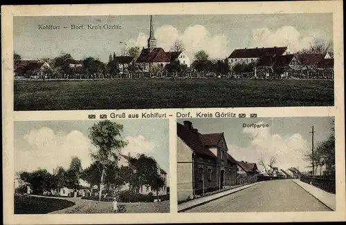 Ak Węgliniec Kohlfurt Schlesien, Blick auf den Ort, Dorfpartie, Kirche