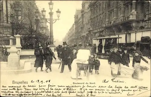 Ak Bruxelles Brüssel, Boulevard du Nord, Straßenbahn, Café Metropole