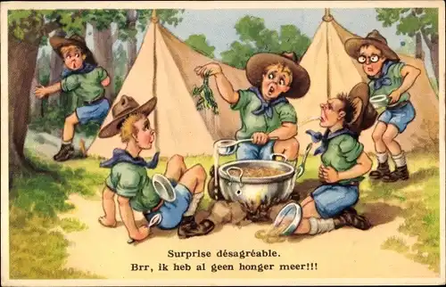 Ak Surprise desagreable, Frosch im Kochtopf, Pfadfinder