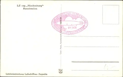 Ak Luftschiff LZ 129 Hindenburg, Rauchsalon, Innenansicht, Zeppelin