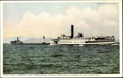 Ak Burlington Vermont Vereinigte Staaten, Lake Champlain, Steamer Vermont, Steamer Ticonderoga