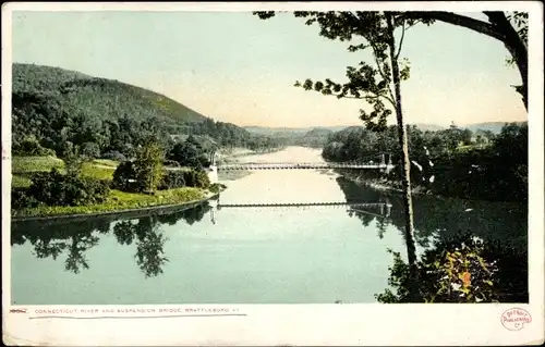 Ak Brattleboro Vermont USA, Connecticut River, Brücke