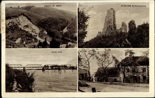 Ak Podsused Zagreb Kroatien, Gasthaus, Ruine, Landschaft, Brücke