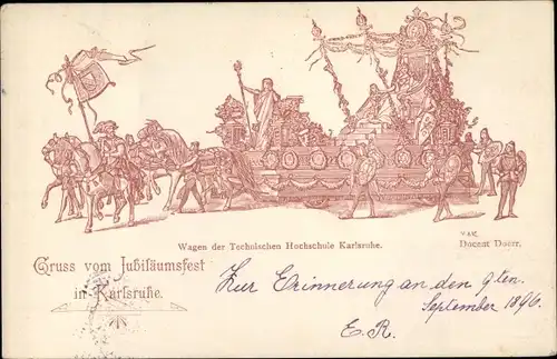 Künstler Ak Karlsruhe in Baden, Jubiläumsfest, Festumzug, Wagen der Technischen Hochschule