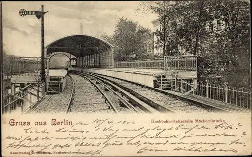 Ak Berlin Kreuzberg, Hochbahn-Haltestelle Möckernbrücke, Gleisseite