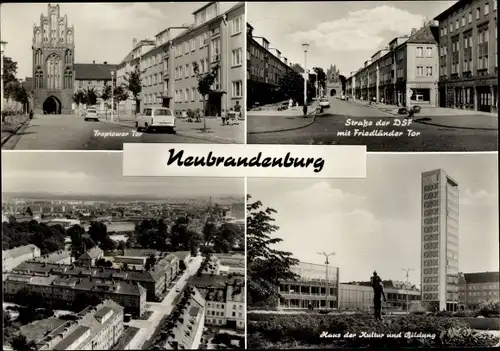 Ak Neubrandenburg in Mecklenburg, Treptower Tor, Straße der DSF mit Friedländer Tor, Teilansicht