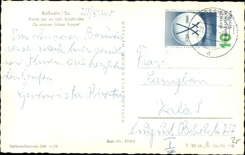 Ak Roßwein in Sachsen, Portal der ev. luth. Stadtkirche Zu unseren lieben Frauen