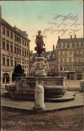 Ak Leipzig in Sachsen, Mägdebrunnen, Hotel Wartburg