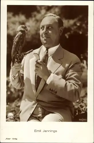 Ak Schauspieler Emil Jannings, Portrait, Papagei