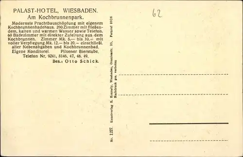 Ak Wiesbaden in Hessen, Palast-Hotel, Kochbrunnen-Badhaus am Kochbrunnenpark