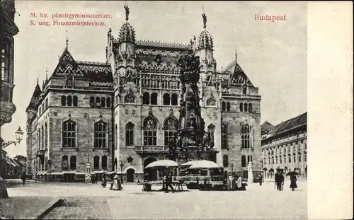 Ak Budapest Ungarn, königlich ungarisches Finanzministerium, Denkmal