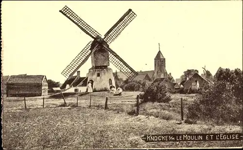 Ak Knokke Knocke Westflandern, Die Mühle, Die Kirche