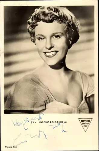 Ak Schauspielerin Eva Ingeborg Scholz, Portrait, Deutsche London Film, Pension Schöller, Autogramm