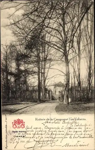 Ak Brüssel Laeken, Royal Park, Eingang zur Van-Volxem-Kampagne