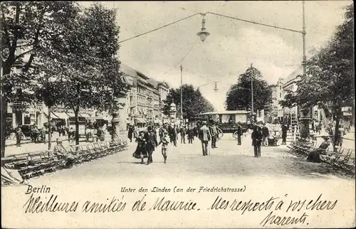 Ak Berlin Mitte, Unter den Linden an der Friedrichstraße