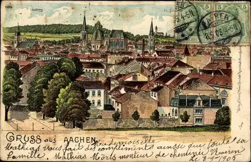 Litho Aachen, Panorama, Lousberg, St. Salvatorberg