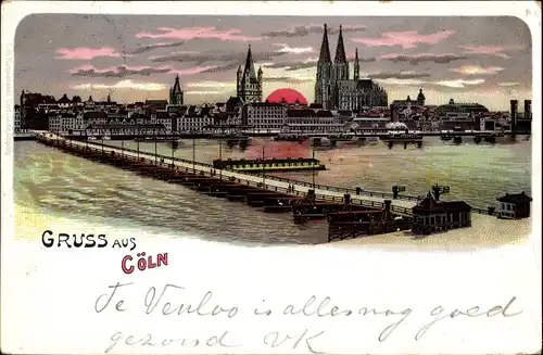 Litho Köln am Rhein, Panorama, Brücke, Dom