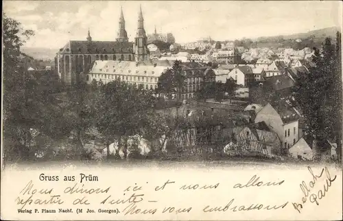 Ak Prüm in der Eifel, Panorama vom Ort, Kirche