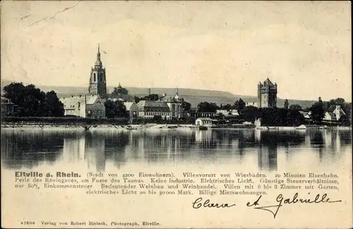 Ak Eltville am Rhein Hessen, Teilansicht, Rheinpartie, Kirche