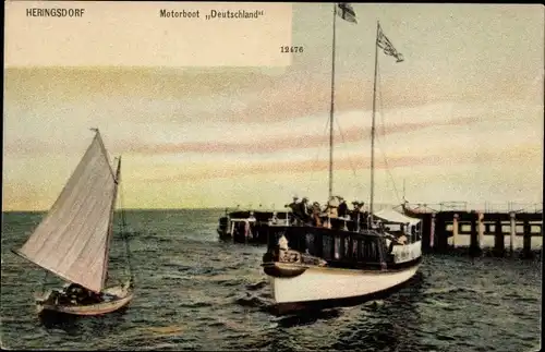 Ak Ostseebad Heringsdorf auf Usedom, Motorboot Deutschland, Seebrücke