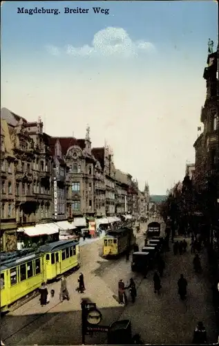 Ak Magdeburg an der Elbe, Breiter Weg, Straßenbahn