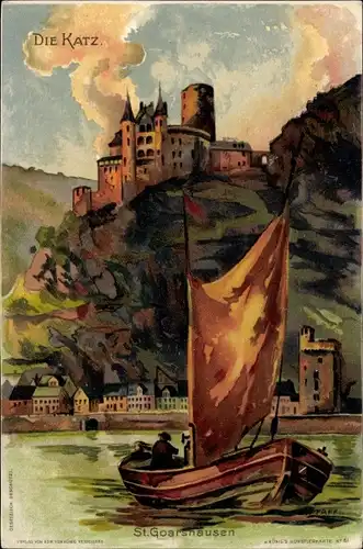 Künstler Litho Sankt Goarshausen am Rhein, Burg Katz