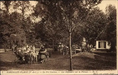 Ak Plage Hardelot Pas de Calais, Pré Catelan, Mittagessen auf dem Rasen