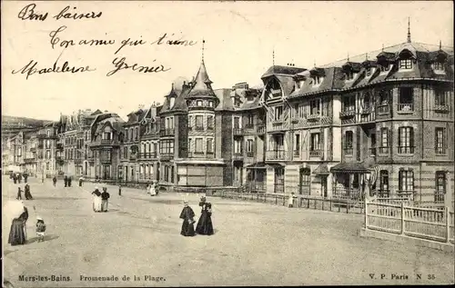 Ak Mers les Bains Somme, Promenade de la Plage