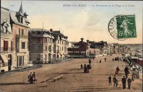 Ak Mers les Bains Somme, Promenade de la Plage, Casino