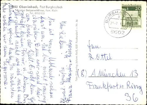 Ak Oberrimbach Burghaslach Mittelfranken, Pension Steigerwaldhaus, Inneres