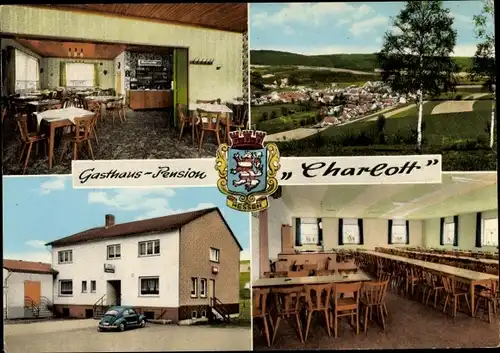 Ak Marjoß Marjoss Steinau an der Straße Hessen, Gasthaus Charlott, Inneres, Wappen