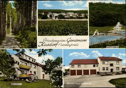 Ak Kasdorf im Taunus, Privatpension Gensmann, Schwimmbad, Liegewiese