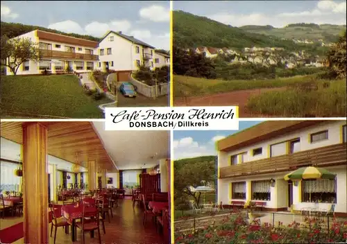 Ak Donsbach Dillenburg in Hessen, Cafe-Pension Henrich, Panorama