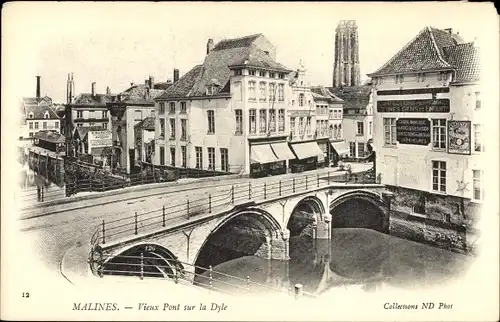 Ak Mechelen Mechelen Mechelen Flandern Antwerpen, Alte Brücke über den Dyle