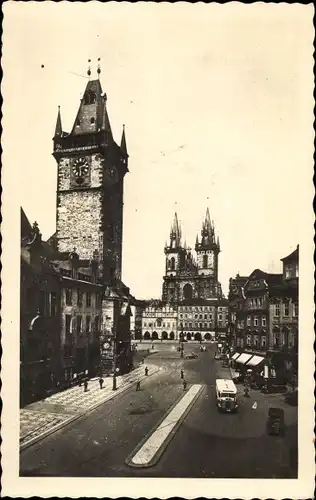 Ak Praha Prag Tschechien, Altstädter Ring, Kirche, Bus