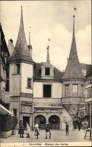 Ak Neuenburg Neuchâtel, Maison des Halles, Chaussures E. Huber