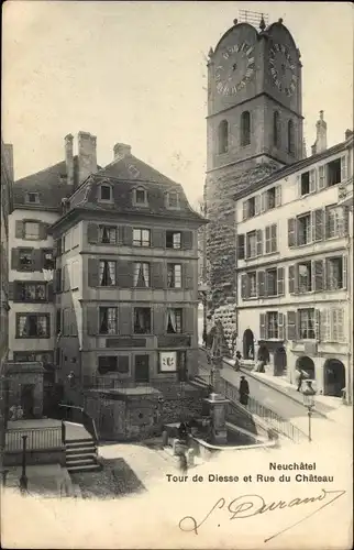 Ak Neuchâtel Stadt Neuchâtel, Tour de Diesse, Rue du Chateau