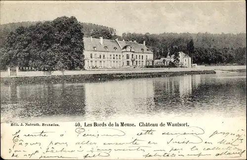 Ak Waulsort Hastière Wallonie Namur, Schloss, Ufer der Maas