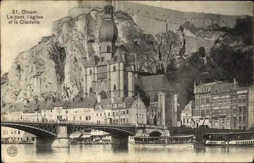 Ak Dinant Wallonie Namur, Brücke, Kirche, Zitadelle