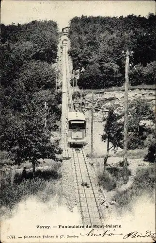 Ak Vevey Kanton Waadt, Standseilbahn Mont Pélerin